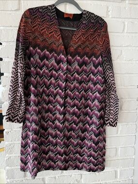 Missoni Chevron Knit Coat Sweater in Purple, Pink & Black Sparkly Size 44